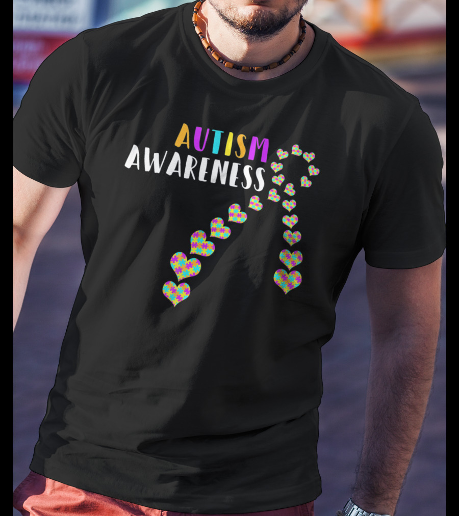 Autism Awareness Ribbon With Heart Puzzle T-Shirt