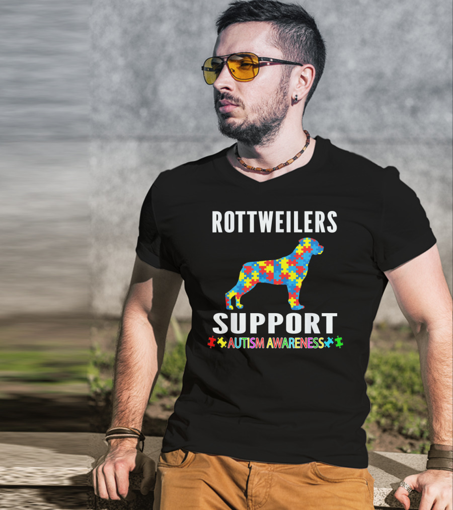 Rottweilers Support Autism Awareness Puzzle Piece T-Shirt