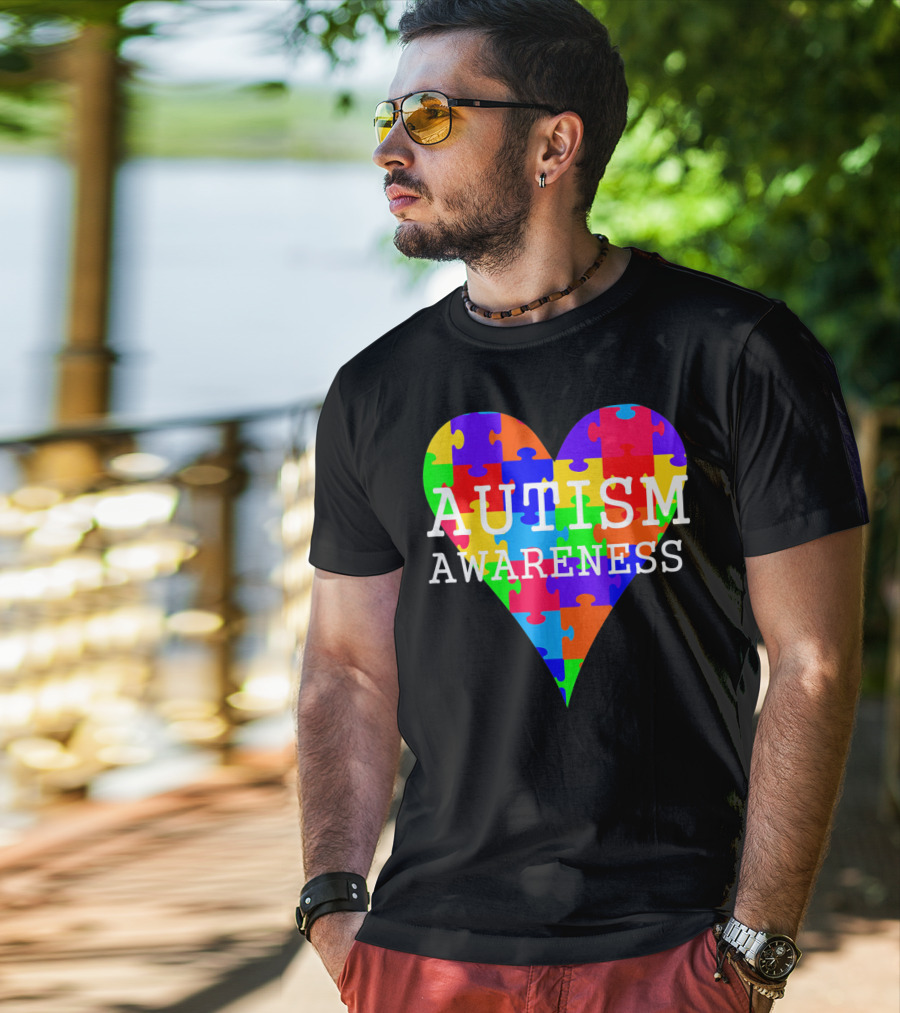 Autism Awareness Puzzle Heart Rainbow T-Shirt