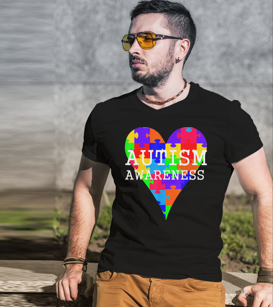 Autism Awareness Puzzle Heart Rainbow T-Shirt