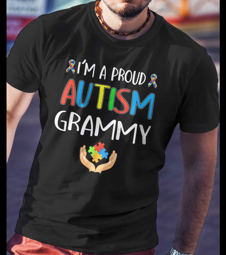 I'm A Proud Autism Grammy Awareness Puzzle Ribbon Hand T-Shirt