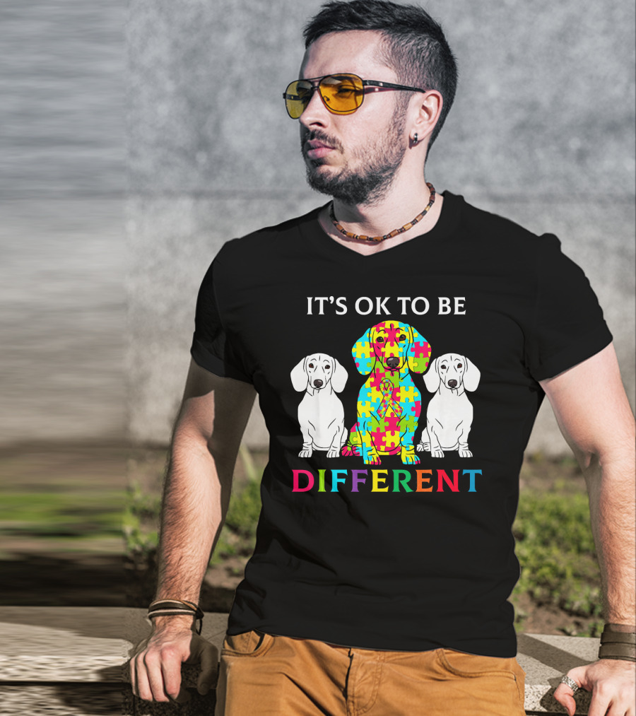 It's OK To Be Different Dachshund Dog Autism Puzzle Colorful T-Shirt