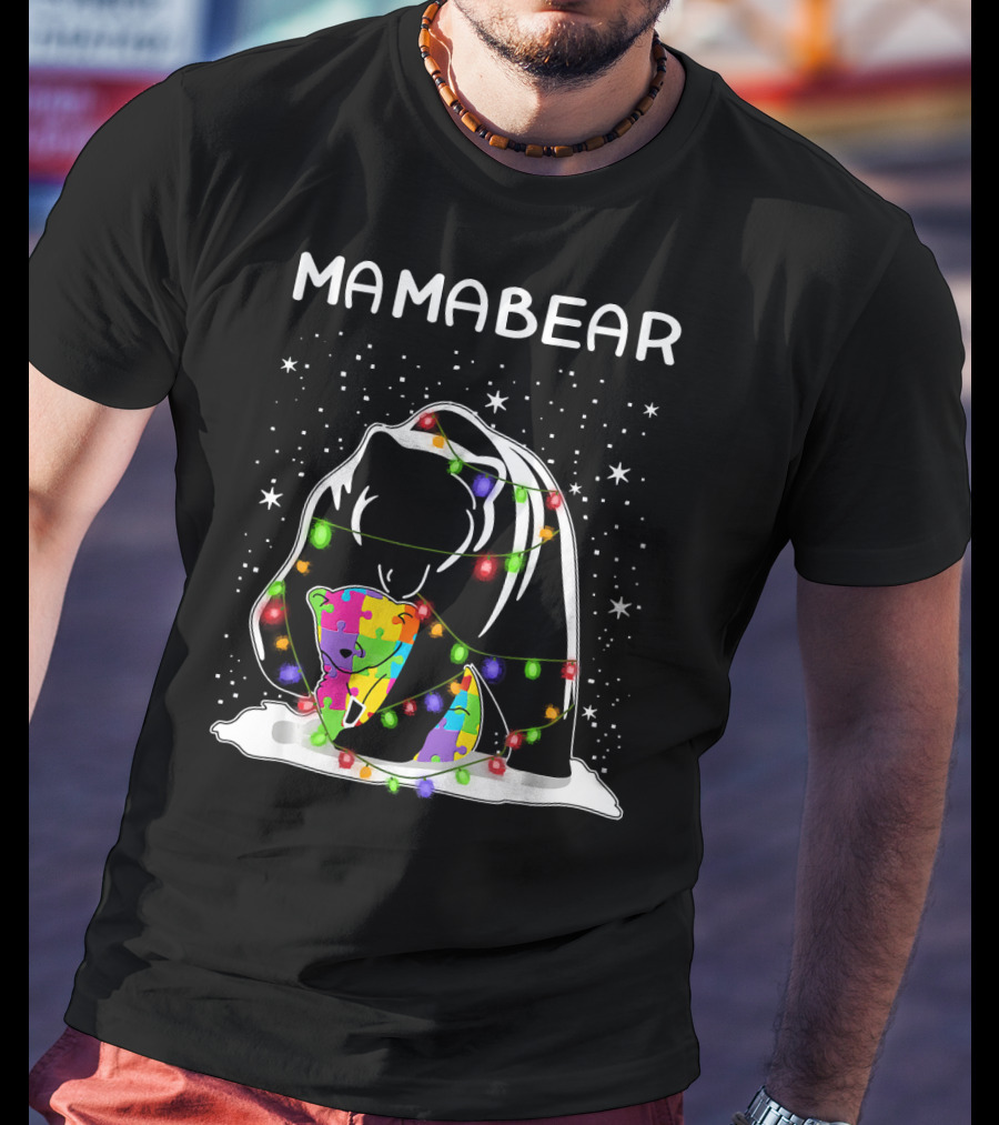 Mamabear Autism Awareness Puzzle Lights T-Shirt