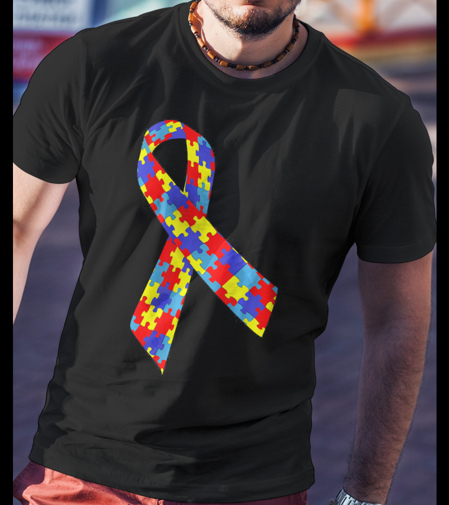 Autism Awareness Puzzle Piece Ribbon Multicolor T-Shirt