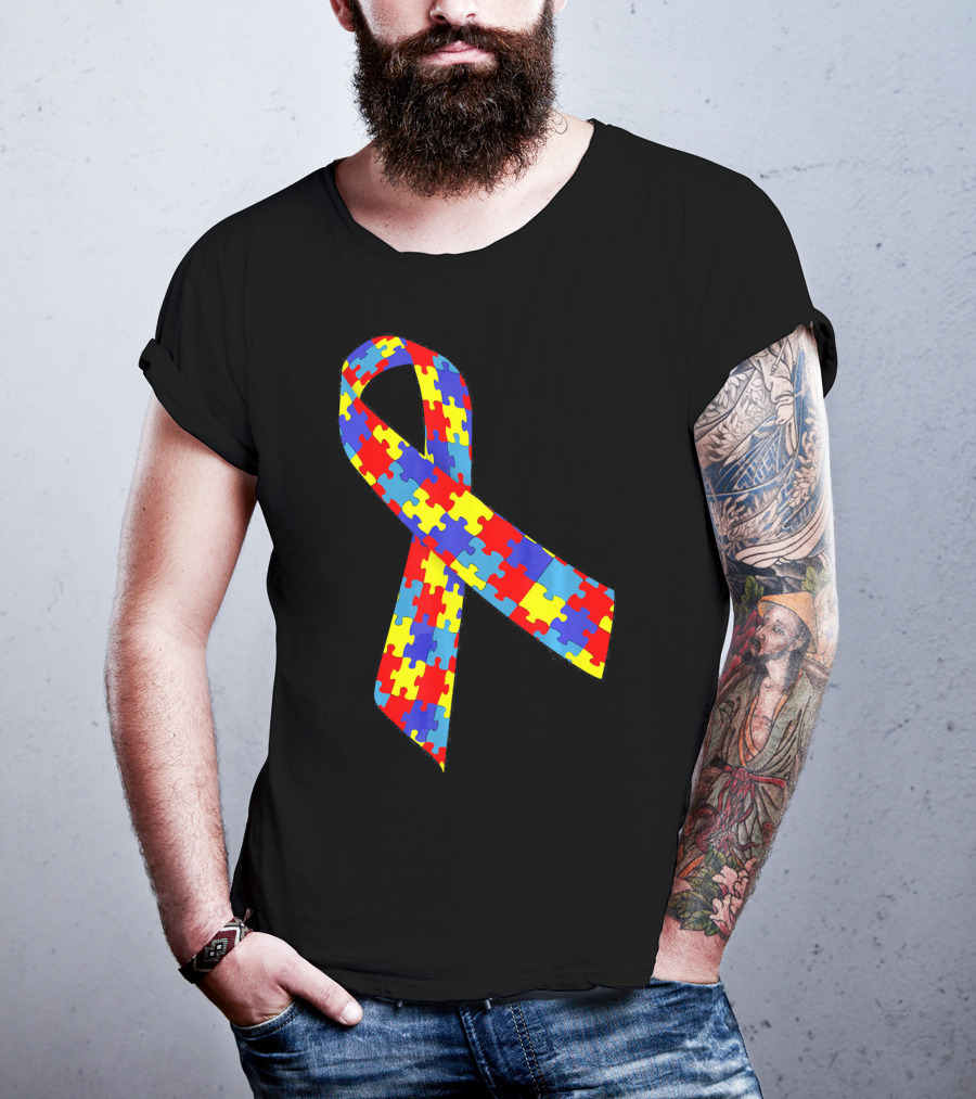 Autism Awareness Puzzle Piece Ribbon Multicolor T-Shirt