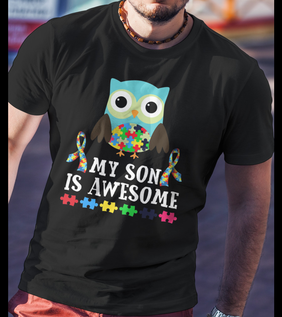 My Son Is Awesome Autism Awareness Puzzle Owl T-Shirt