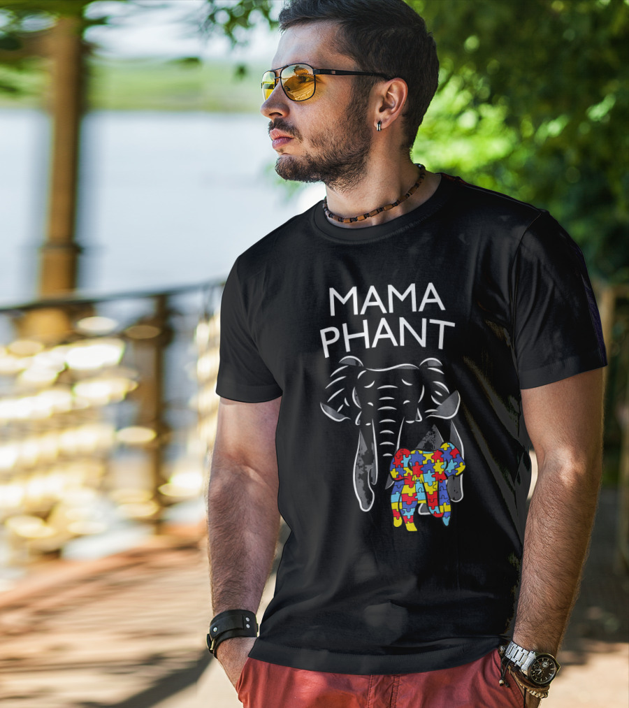 Mama Phant Autism Awareness Puzzle Elephant T-Shirt