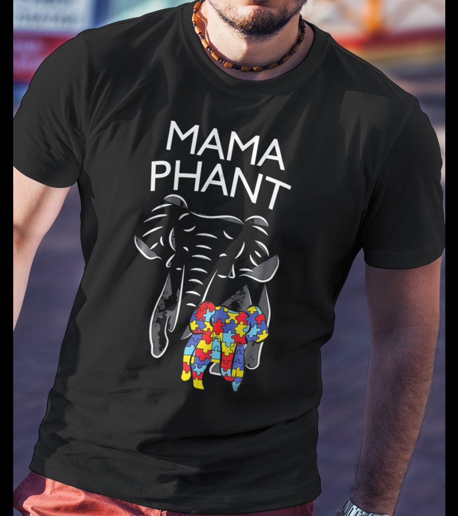 Mama Phant Autism Awareness Puzzle Elephant T-Shirt