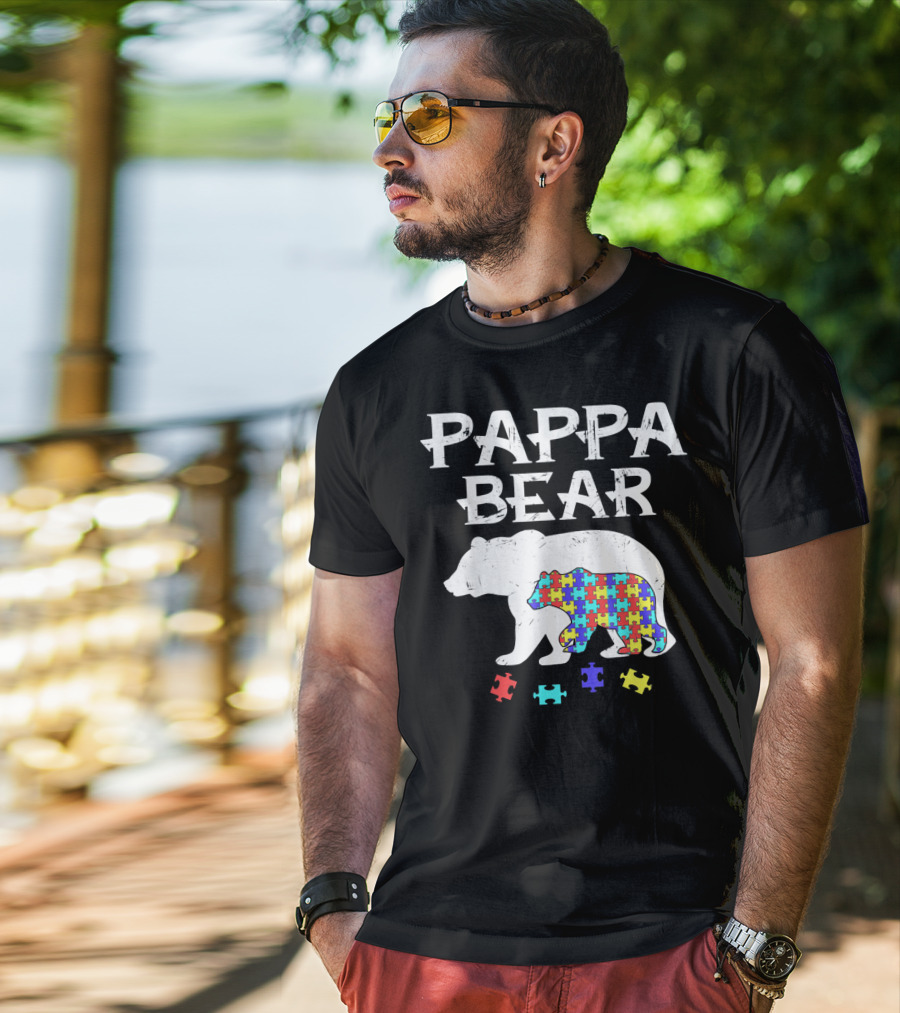 Pappa Bear Autism Awareness Puzzle Bear T-Shirt