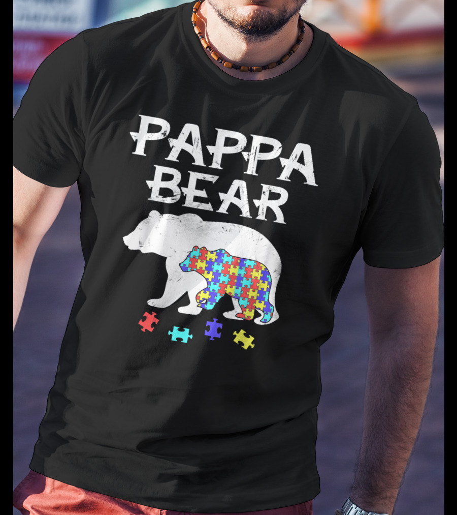 Pappa Bear Autism Awareness Puzzle Bear T-Shirt