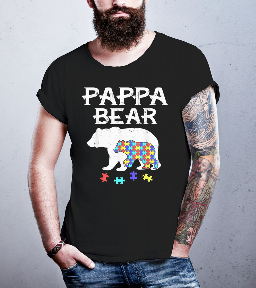 Pappa Bear Autism Awareness Puzzle Bear T-Shirt