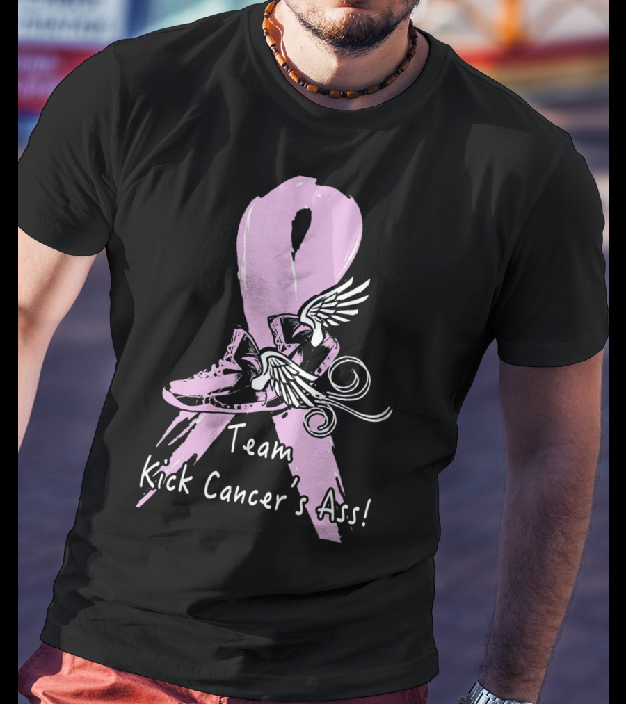 Team Kick Cancer's Ass Ribbon With Winged Sneakers T-Shirt