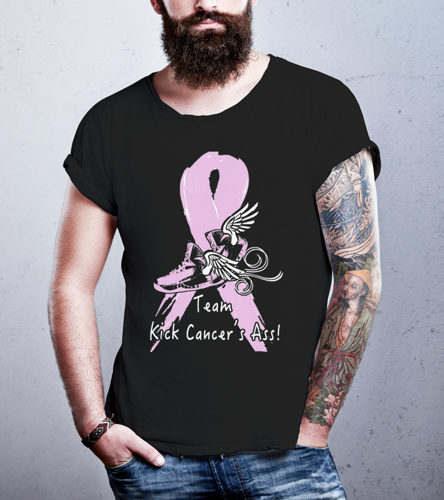 Team Kick Cancer's Ass Ribbon With Winged Sneakers T-Shirt