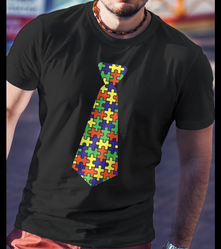 Autism Awareness Puzzle Pattern Neck Tie Support T-Shirt