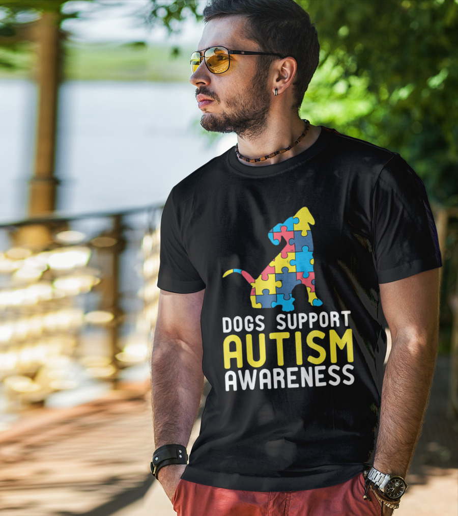 Dogs Support Autism Awareness Novelty Autism Dog Lover Awareness T-Shirt