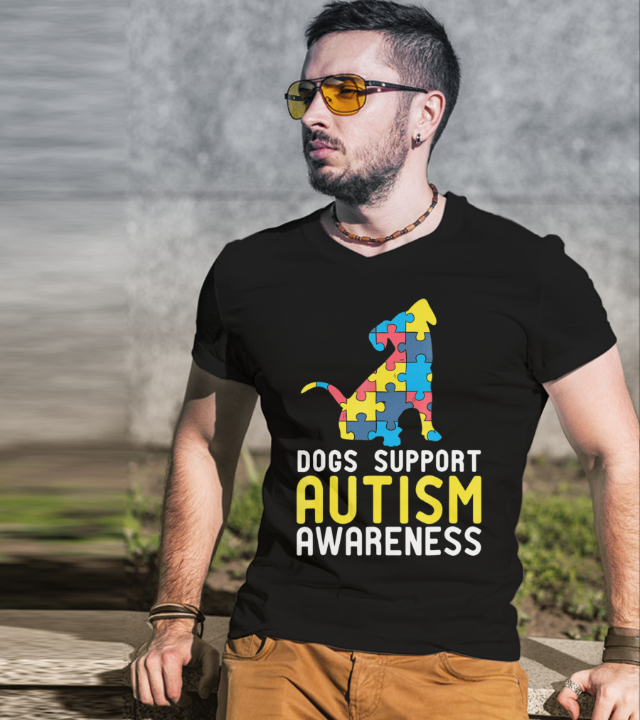 Dogs Support Autism Awareness Novelty Autism Dog Lover Awareness T-Shirt