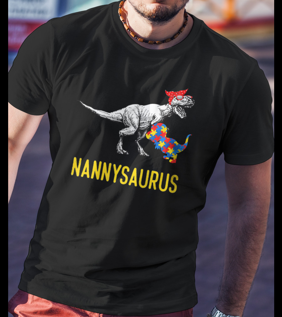 Nannysaurus Dinosaur Autism Puzzle Bandana T-Shirt