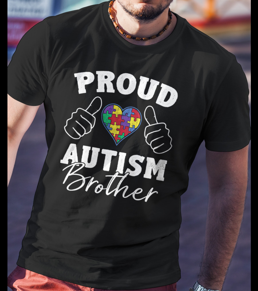 Proud Brother Autism Awareness Heart Puzzle Piece Thumbs Up T-Shirt