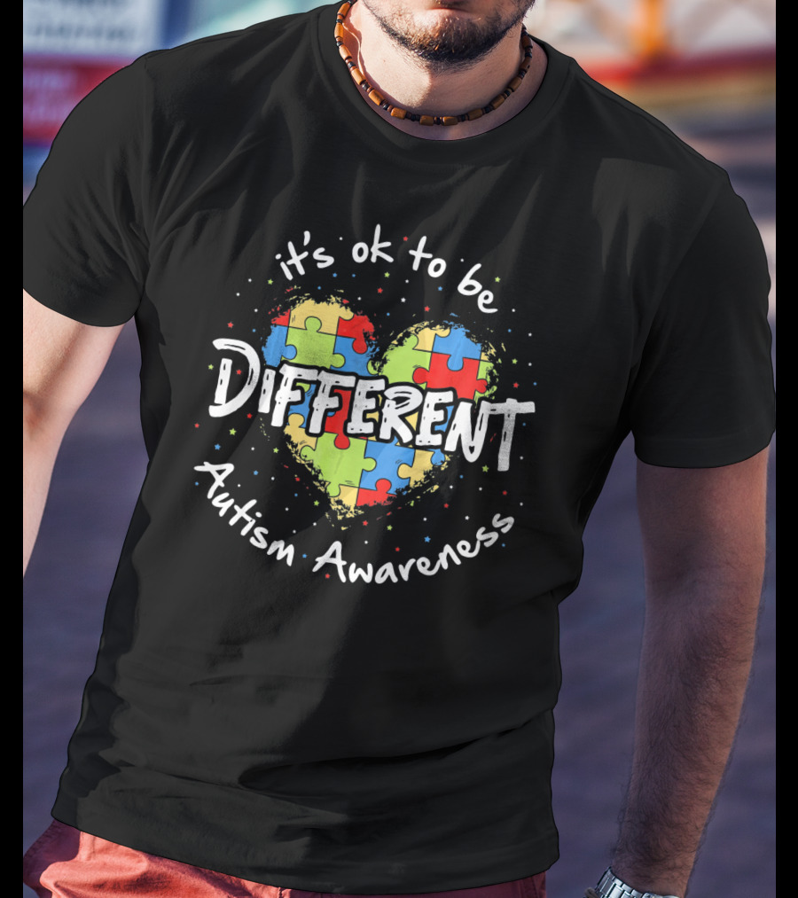 It's Ok To Be Different Autism Awareness Puzzle Heart T-Shirt