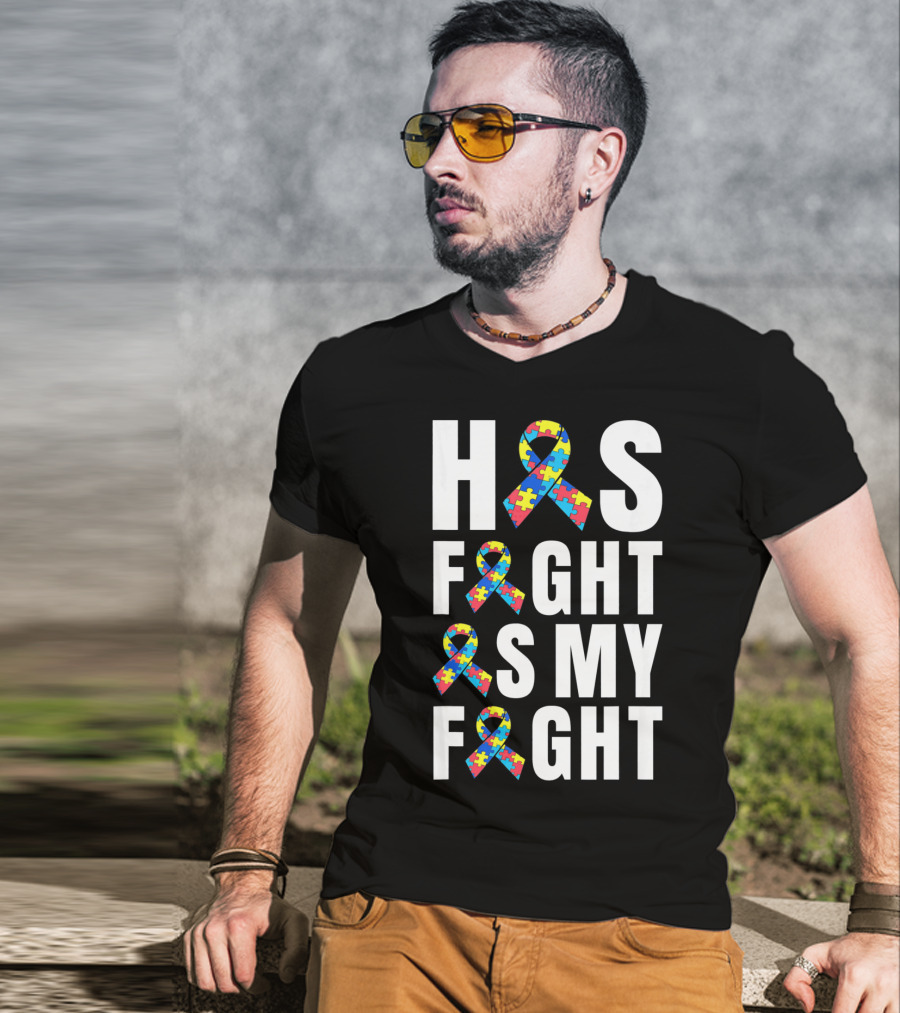 His Fight Is My Fight Autism Awareness Puzzle T-Shirt