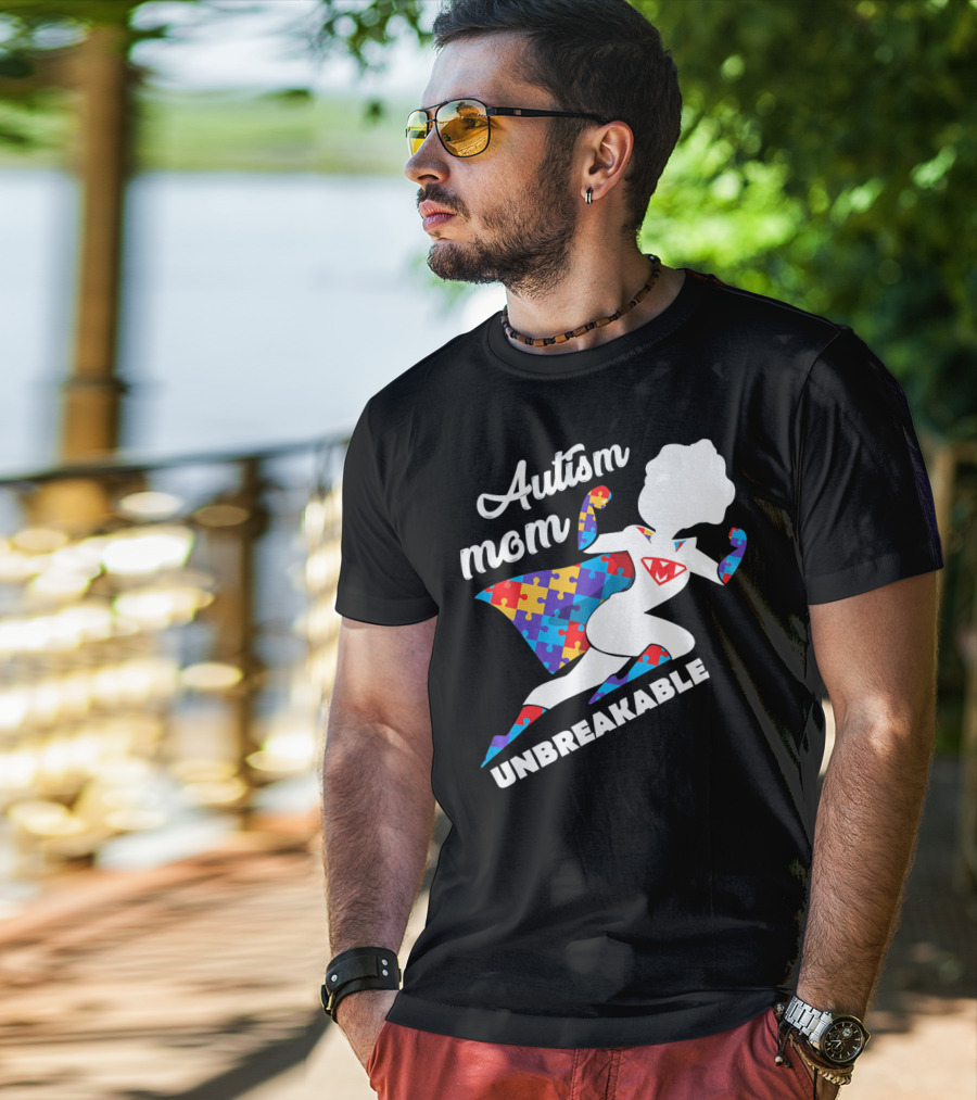 Autism Mom Unbreakable Super Hero Puzzle Piece T-Shirt