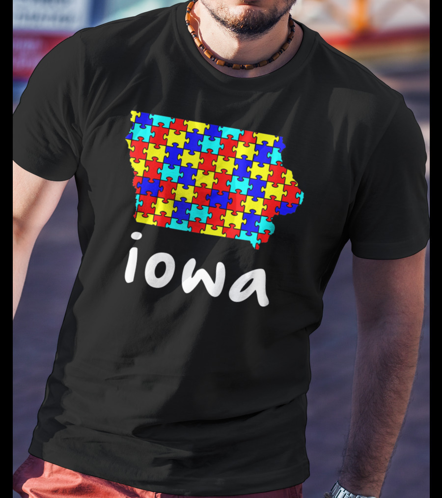 Iowa Puzzle Autism Awareness Ribbon T-Shirt