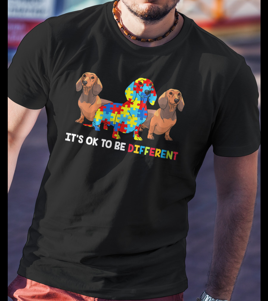 IT'S OK TO BE DIFFERENT Dachshund Autism Puzzle T-Shirt