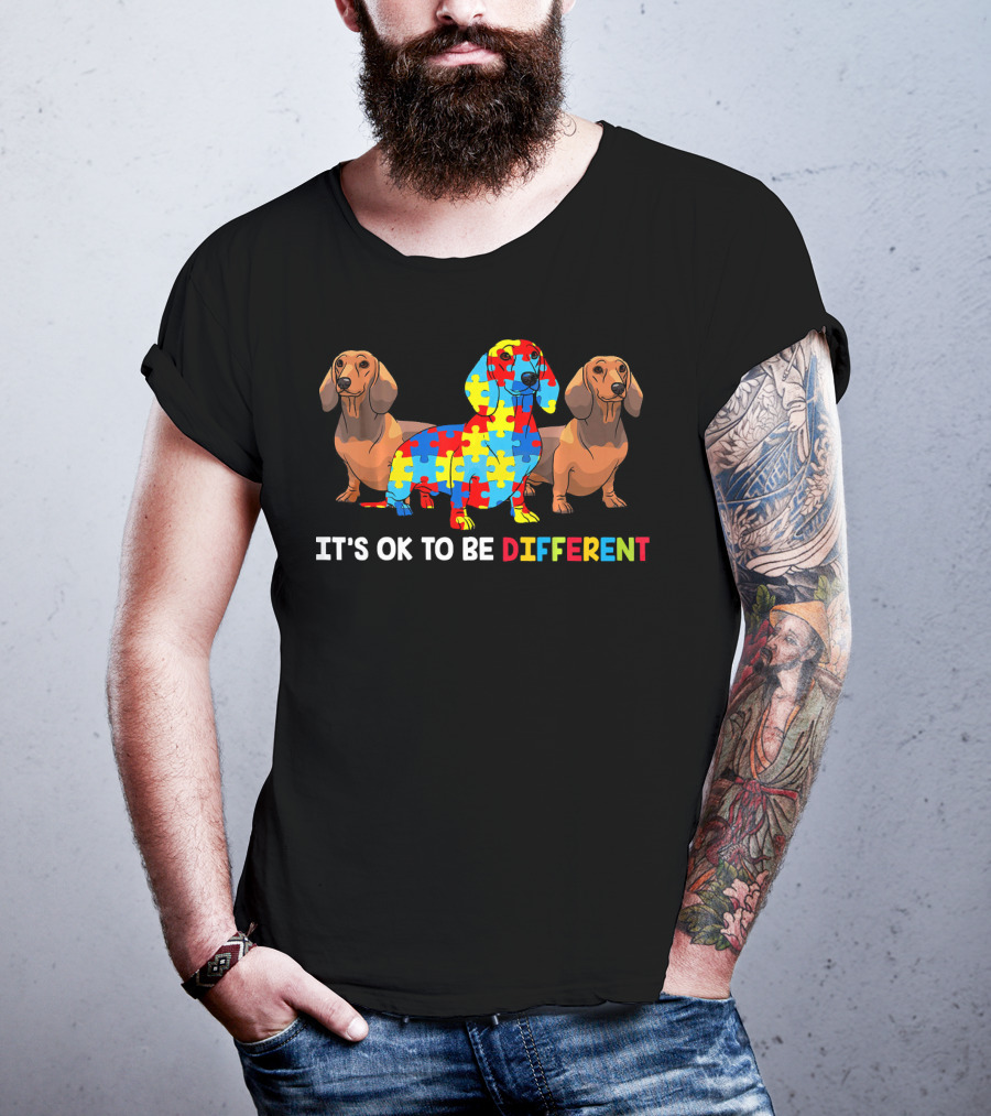 IT'S OK TO BE DIFFERENT Dachshund Autism Puzzle T-Shirt
