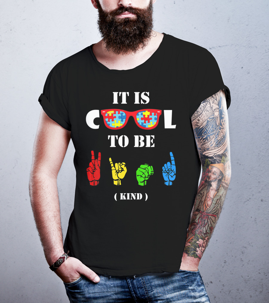 IT IS COOL TO BE KIND Sign Language Autism Awareness Puzzle Glasses T-Shirt