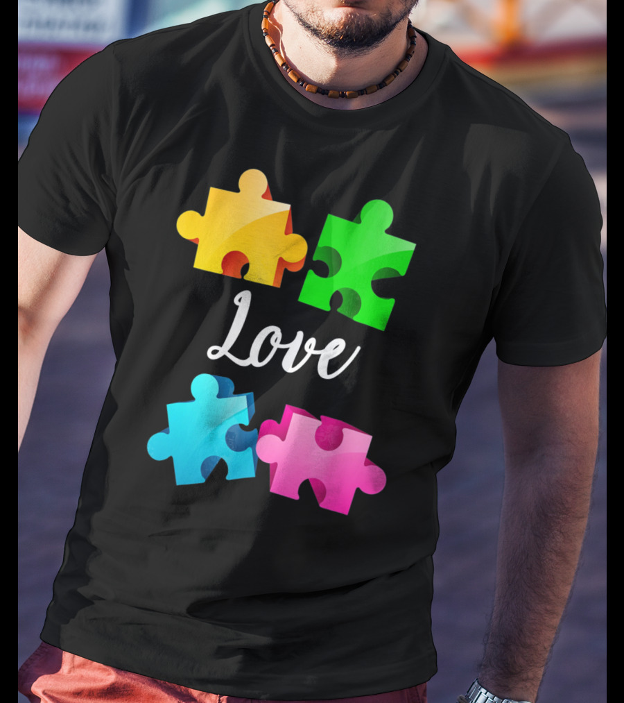 Autism Awareness Love With Colorful Puzzle Pieces T-Shirt