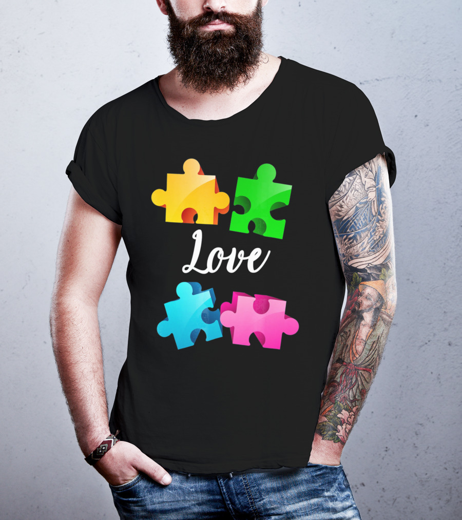 Autism Awareness Love With Colorful Puzzle Pieces T-Shirt