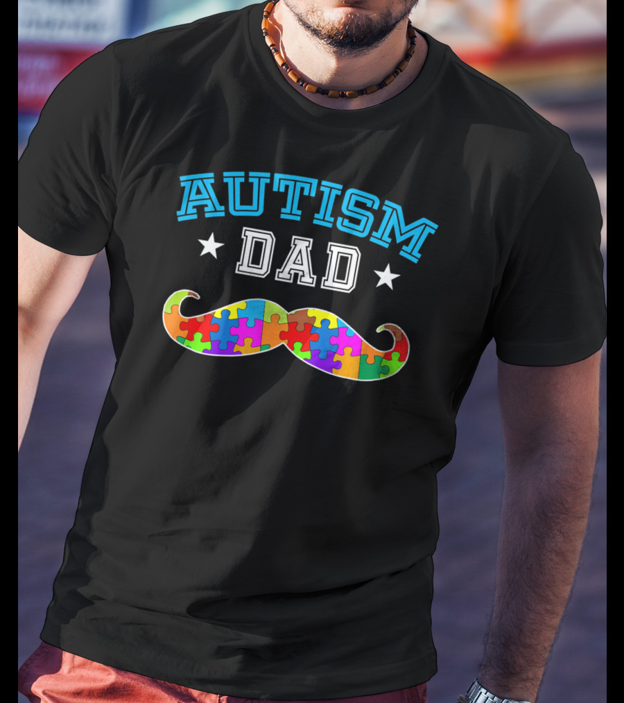 Autism Dad Puzzle Mustache Autism Awareness Dad T-Shirt