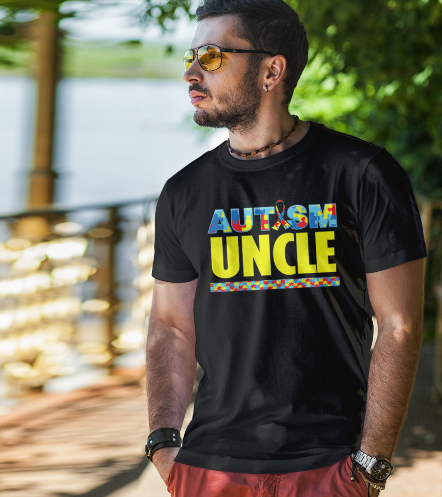 Autism Uncle Puzzle Ribbon Awareness Support T-Shirt