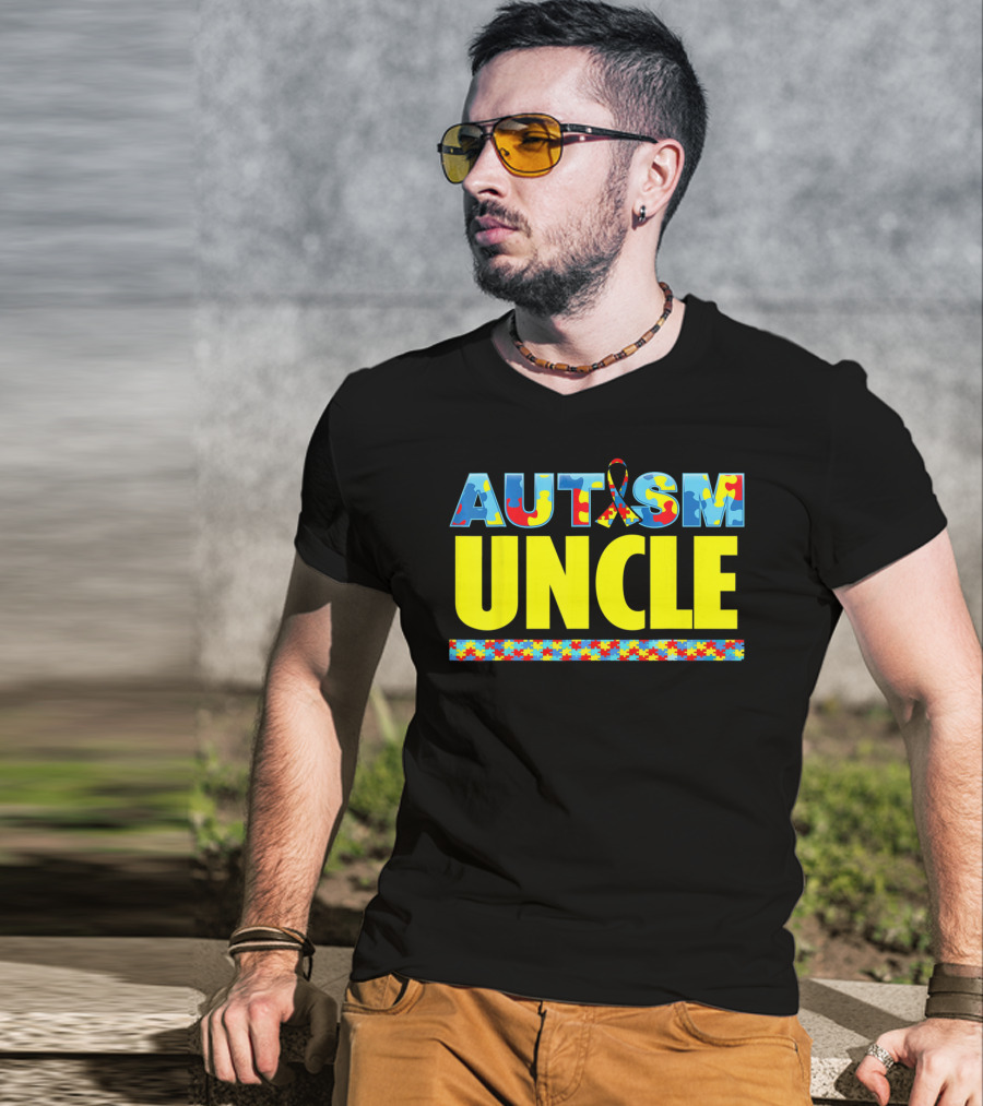 Autism Uncle Puzzle Ribbon Awareness Support T-Shirt