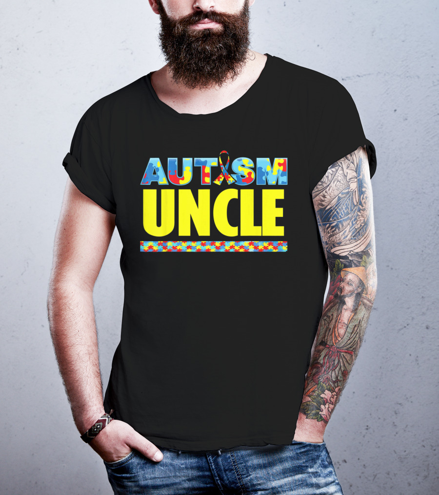 Autism Uncle Puzzle Ribbon Awareness Support T-Shirt