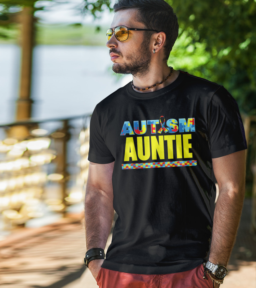 Autism Auntie Puzzle Ribbon Awareness Support T-Shirt