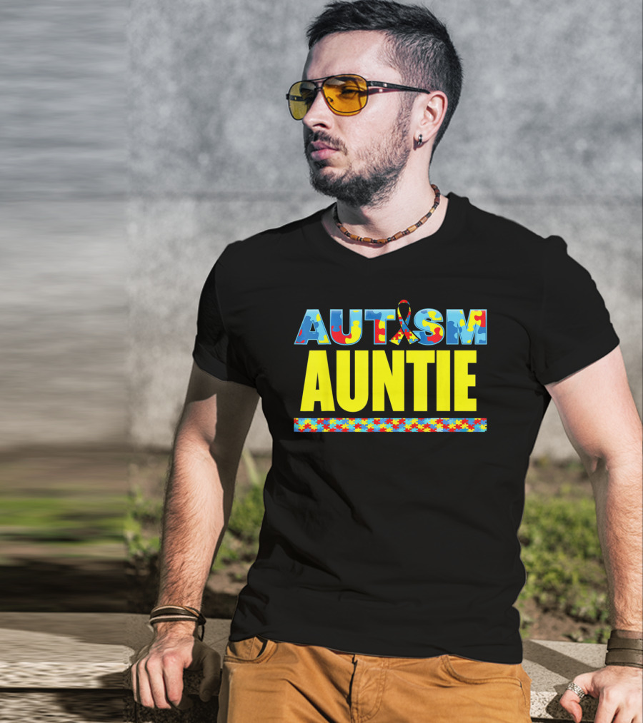 Autism Auntie Puzzle Ribbon Awareness Support T-Shirt
