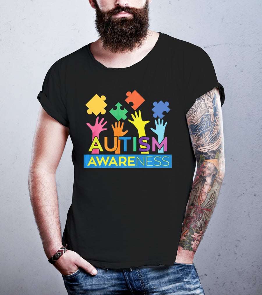 Autism Awareness Colorful Puzzle Hands T-Shirt