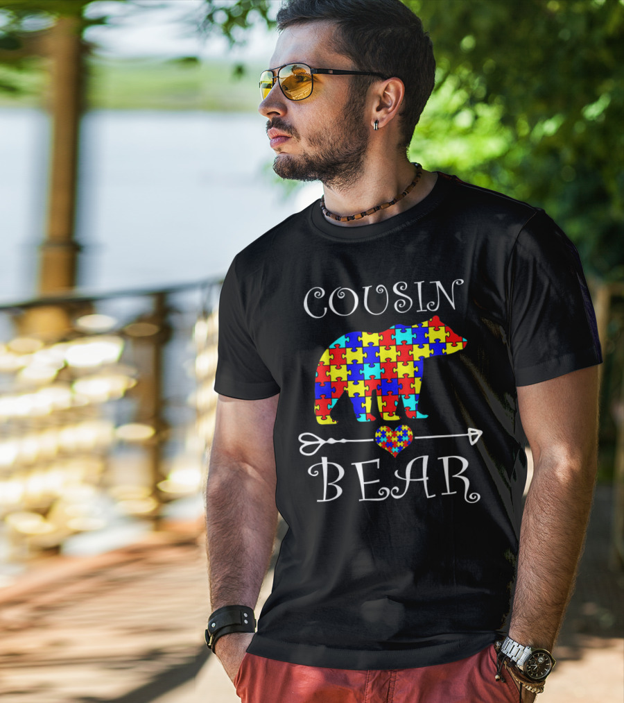 Cousin Bear Autism Awareness Puzzle Arrow Heart T-Shirt