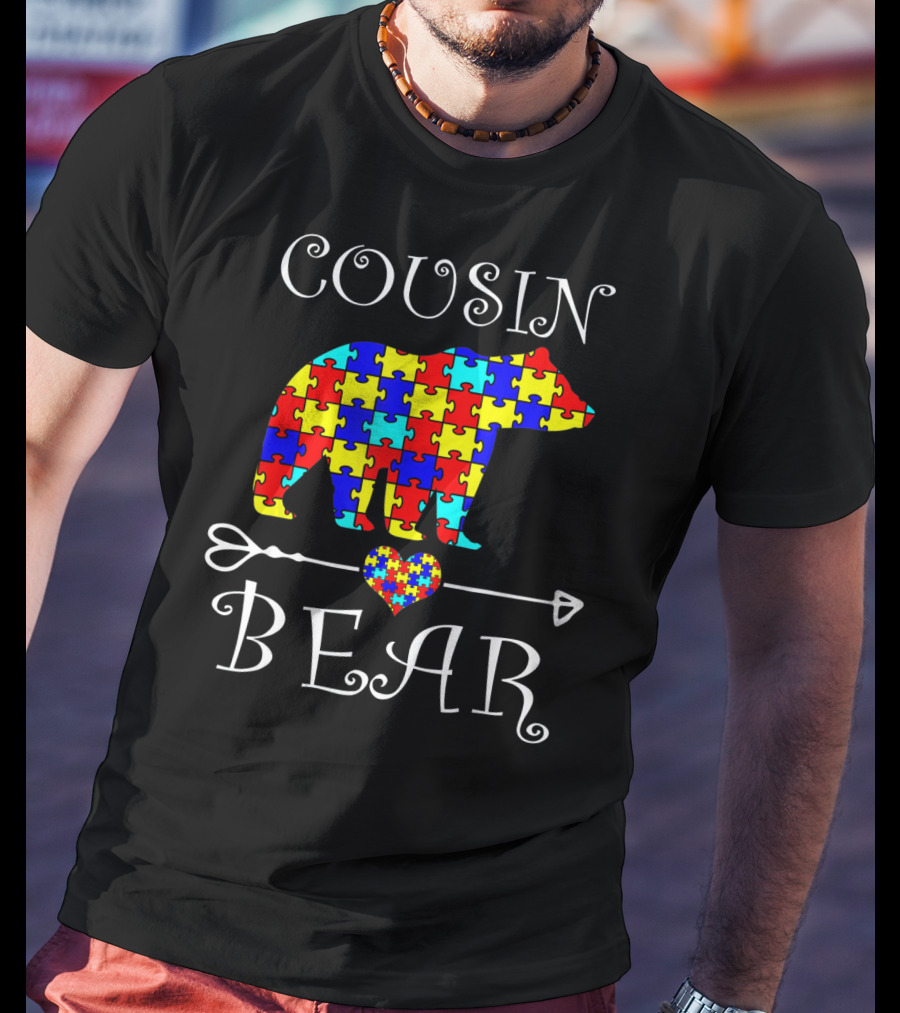 Cousin Bear Autism Awareness Puzzle Arrow Heart T-Shirt