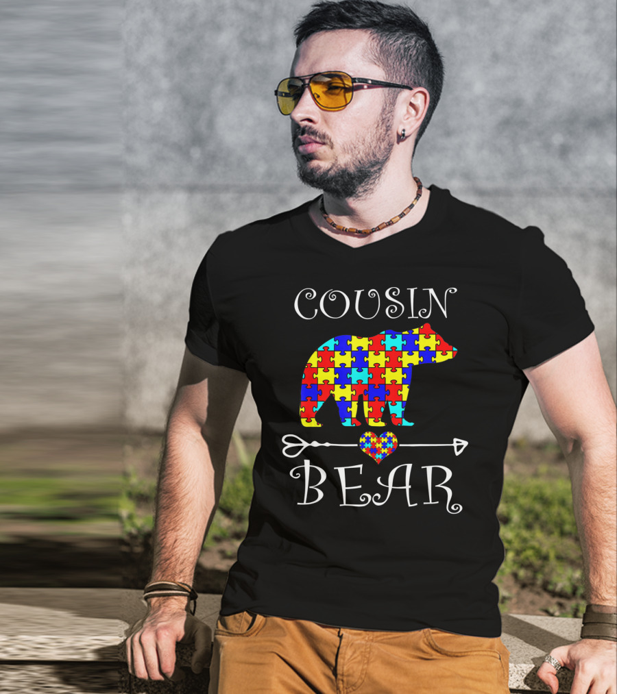 Cousin Bear Autism Awareness Puzzle Arrow Heart T-Shirt