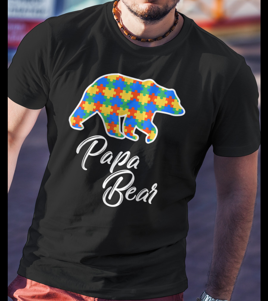 Papa Bear Autism Puzzle Awareness T-Shirt