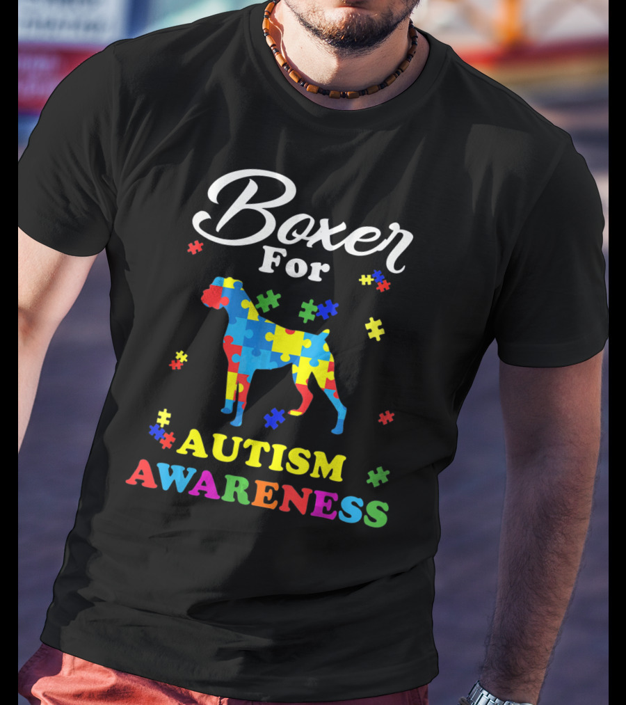 Boxer Dog In Autism Awareness Puzzle T-Shirt