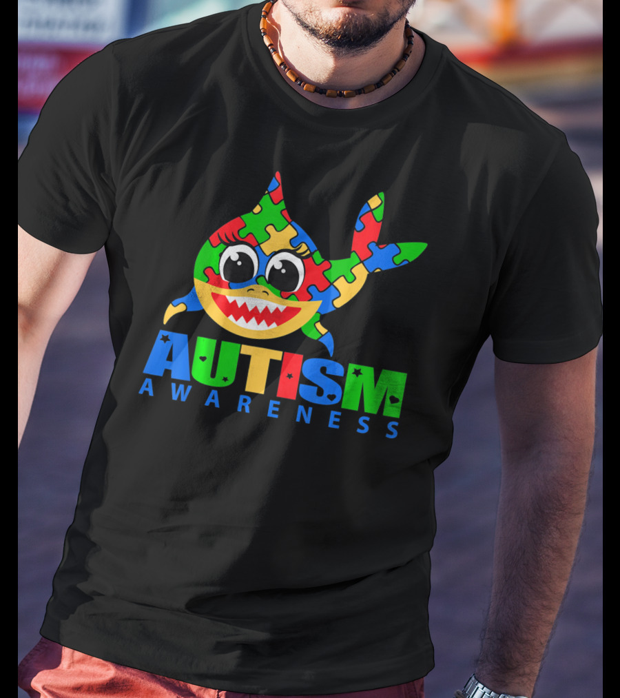 Autism Awareness Colorful Puzzle Shark T-Shirt
