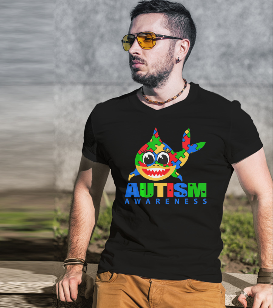 Autism Awareness Colorful Puzzle Shark T-Shirt