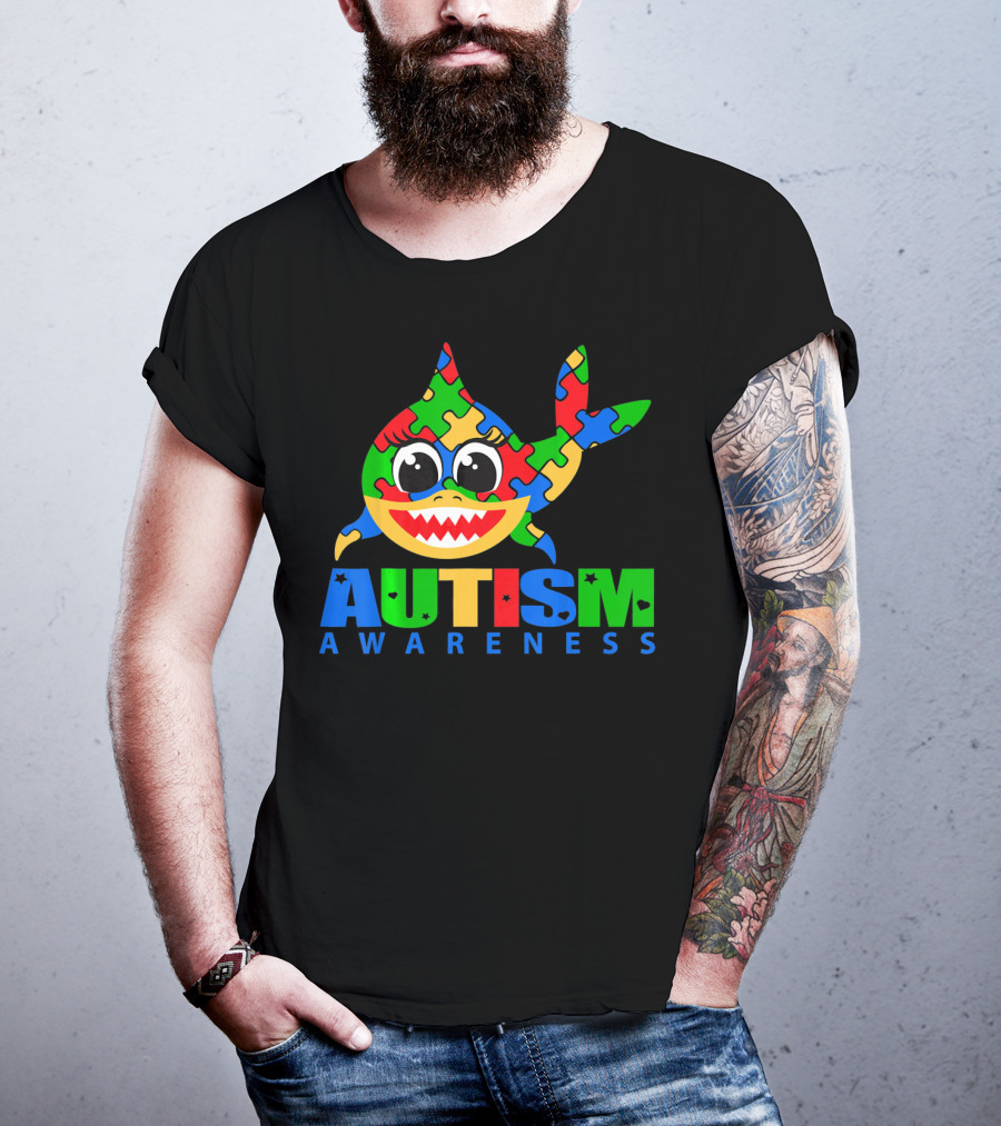 Autism Awareness Colorful Puzzle Shark T-Shirt