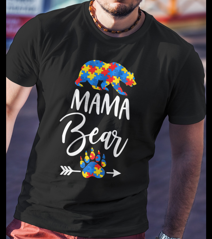 Mama Bear Autism Puzzle Pattern Paw Prints T-Shirt