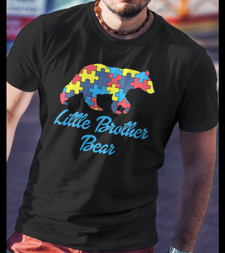 Little Brother Bear Autism Awareness Puzzle T-Shirt