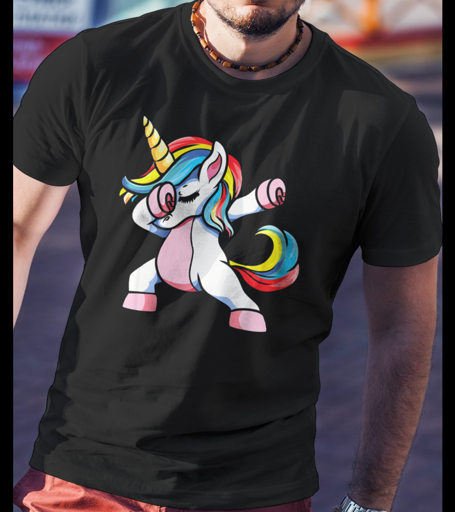 Autism Awareness Dabbing Unicorn Rainbow Mane T-Shirt