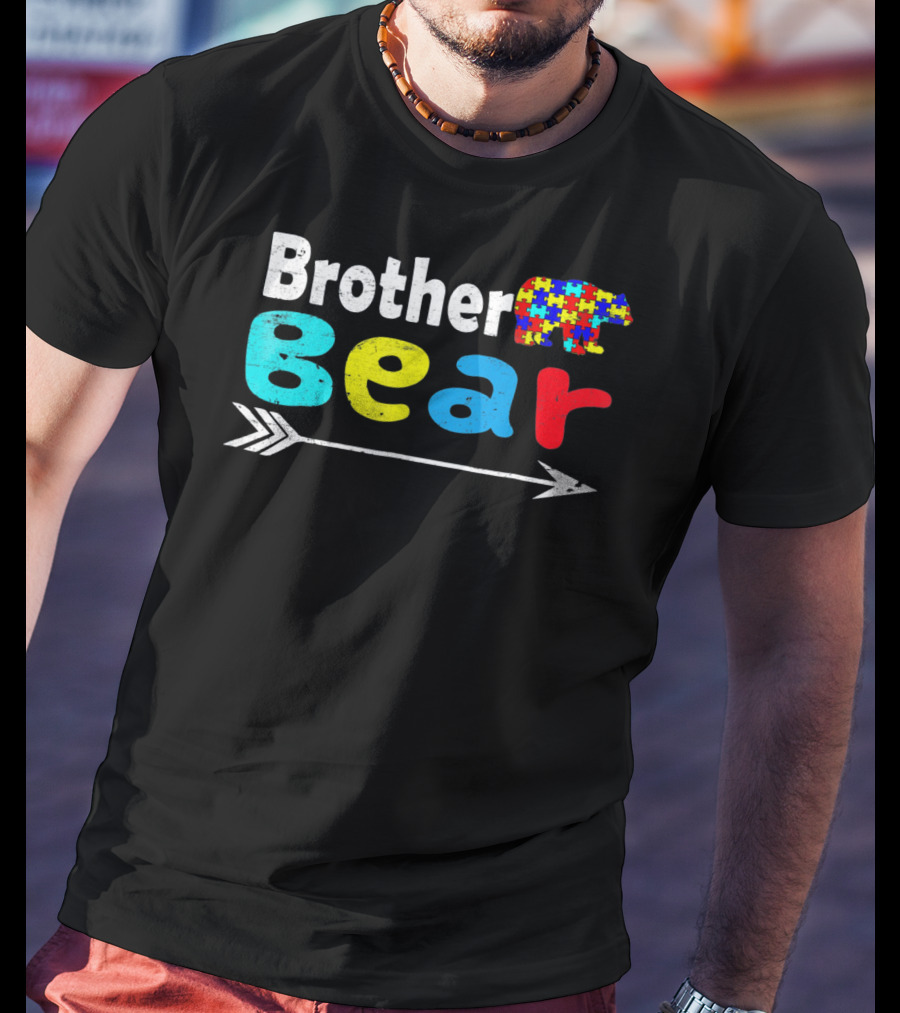 Brother Bear Family Autism Awareness Puzzle Arrow T-Shirt